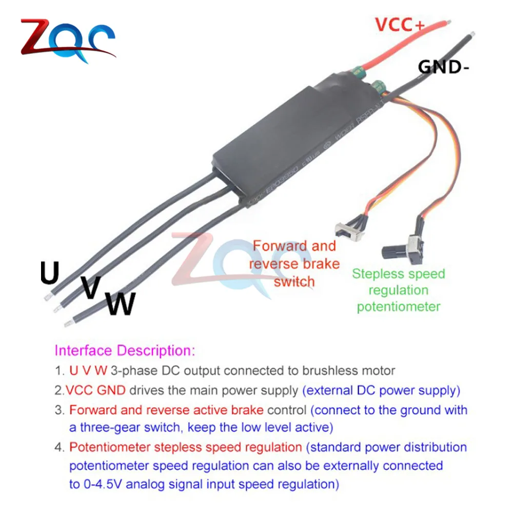 DC6-24V 1000W BLDC 3-Phase Brushless Motor Driver Hallless DC Motor Drive Board Speed Controller Module with Potentiometer dc motor speed controller dc motor driver