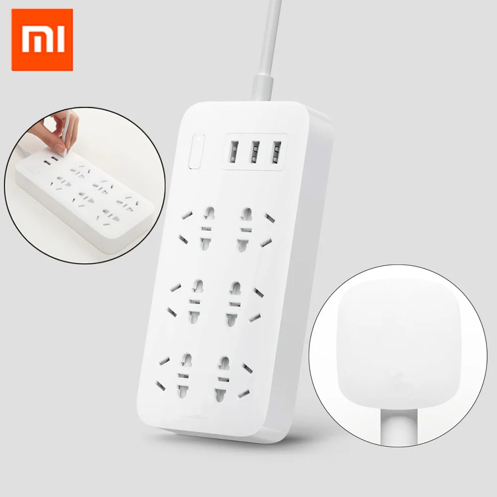 

Original Xiaomi Mi Power Socket Strip With 3 USB 5V 2.1A Fast Charging Extension 6 Sockets With Safety Door