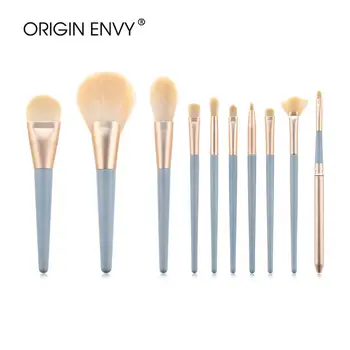 

ORIGIN ENVY 10pcs Makeup Brushes Set Gold Blue Wood Handle Foundation Professional Make Up Brush Beauty Tools Kit Lip Eye Liner