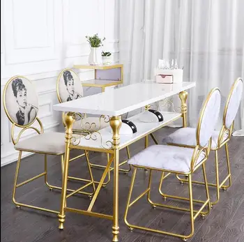 

Nordic minimalist modern iron nail art table and chair set, economical single double triple net red double-layer nail table