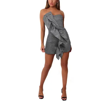 

Women Mini Pencil Dress New Fashion Shinny Slim Casual Short Vestidos Female Ruffles Sexy Off Shoulder Bodycon Dresses Femme Hot