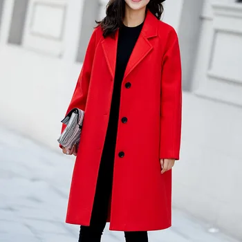 

Fashion Long Winter Fashion Wool Coats Solid Single Breasted Wool Blend Coat And Jacket Wide-waisted Loose Coat Femenino