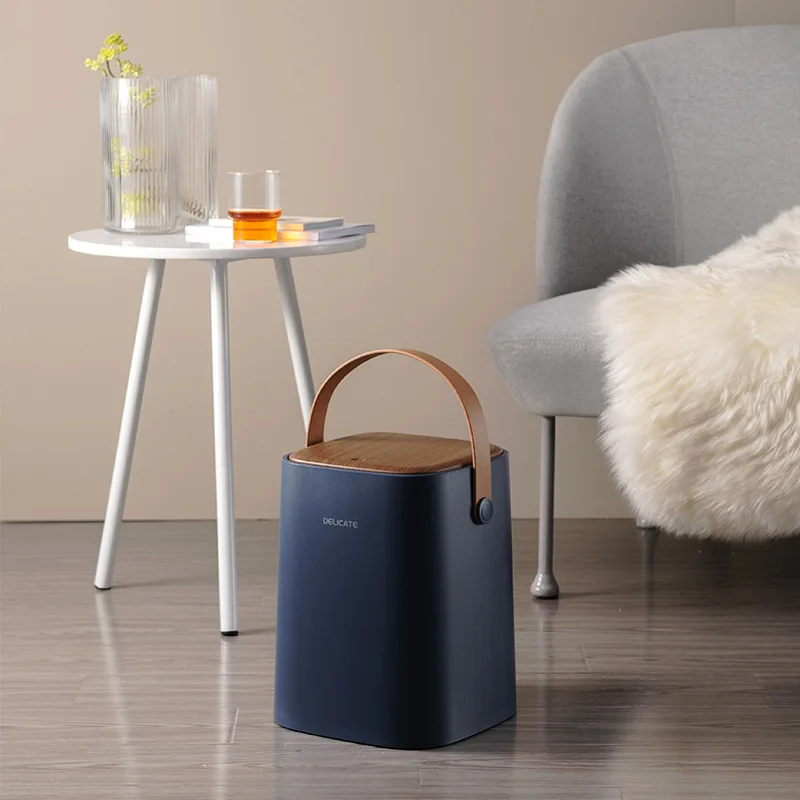 ABS Press Bin With Lid Household Living Room Bedroom Double Sorting Bucket Toilet Paper Basket Leather Handle 10L Trash | Дом и сад
