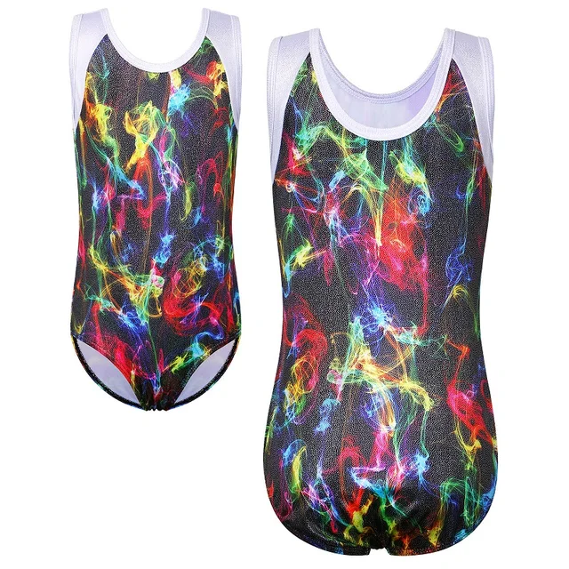 BAOHULU Girls Ballet Jumpsuit 3D Print Gymnastics Leotards for Girls Sleeveless Dancing Ballet Skirt Athletic Bodysuit B255 ColorfulFlame