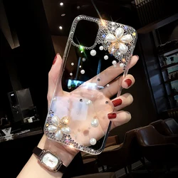 3D Floral Clear Rhinestone Case for Samsung Galaxy Series (WHITE)