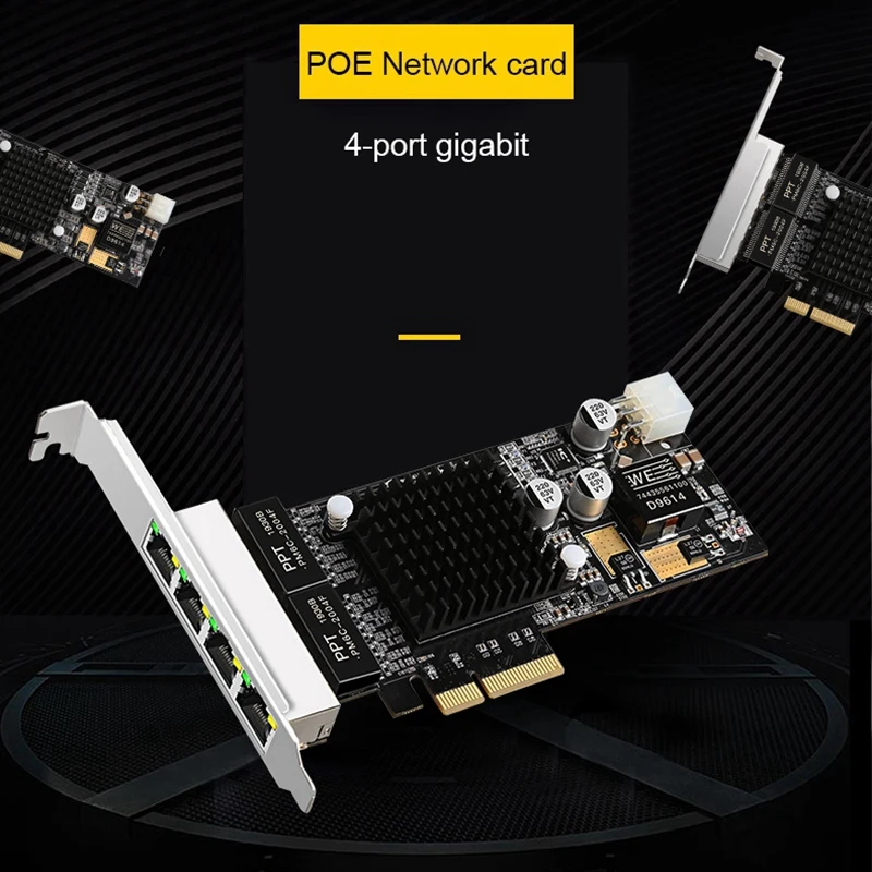 

4Port PCI-E 4X Gigabit Network Card POE Lan Interface Card Quad RJ45 Ports 10/100/1000Mbps for Intel350