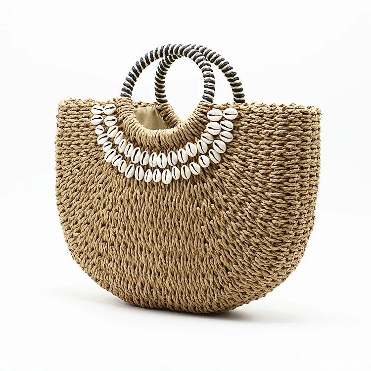 

New Shell Moon Bag Straw Bag Handwoven Beach Handbag Fashion Handbag