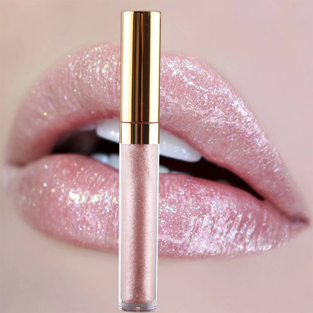 12 Colors No Label Oily Shimmer Glitter Lip Glaze Moisturizer Shiny Pearl  Lip Gloss Private Label Wholesale Gold Head Round Tube