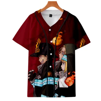 

Fire Force Print Baseball Jacket Men/Women Summer Fashion Casual Harajuku Soft Short Sleeve Jacket Hot Sale