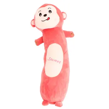 

1pc Long Down Cotton Hugging Pillow Cartoon Animal Stuffed Plush Soft Doll Pillow Cute Gifts (Red, Monkey Style)