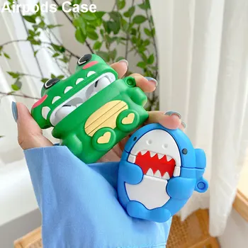 

3D Silicone Cartoon Alligator Shark Coque Case for AirPods 1 2 Earphone Cover for Apple Airpods Pro Cases Silicone TPU Funda Bag