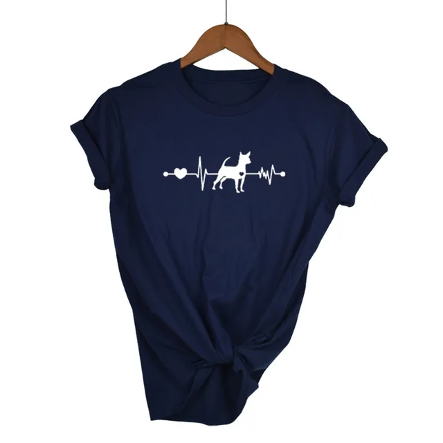 Сердцебиение собака породы чихуахуа влюбленные девушки подарок футболка сердцебиение лапы собаки футболка для женщин короткий рукав хлопок футболки харадж - Цвет: Navy Blue-W