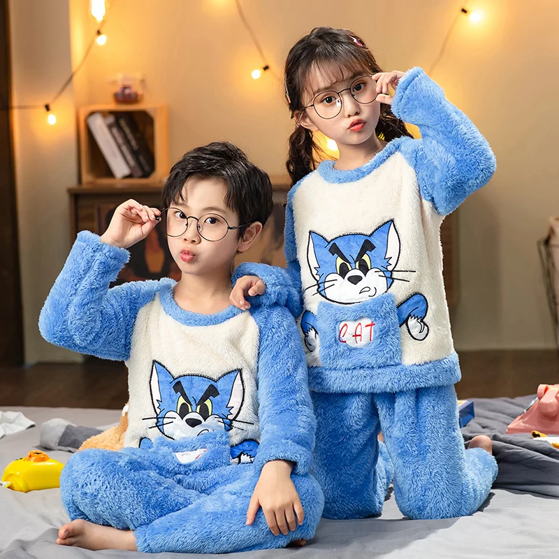 Plush Winter Children Fleece Pajamas Warm Flannel Sleepwear Girls Loungewear  Coral Rabbit Kids Pijamas Homewear Boys Pyjama - Pajama Sets - AliExpress