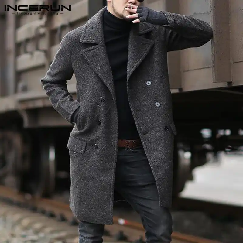 冬のメンズコートブレンドダブルブレスト長袖 ストリート固体ファッションメンズジャケットシックなオーバーコートincerun Aliexpress