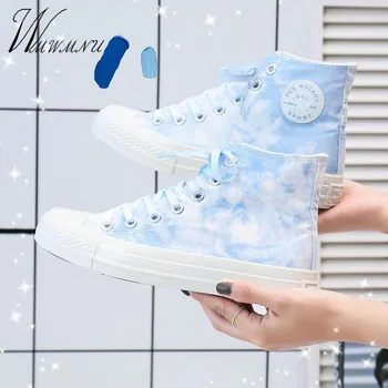 

Rainbow Tie Dye Shoes Women Designer Graffiti Sneakers High Top Canvas Shoes New Luxury Harajuku Casual Sneakers Fashion Green