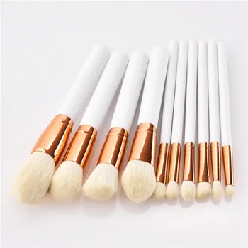 

10pcs Makeup Brushes white gold wooden Handle For Powder Contour Blusher Liquid Cream Eyeshadow Cosmetics Brush tools T10150