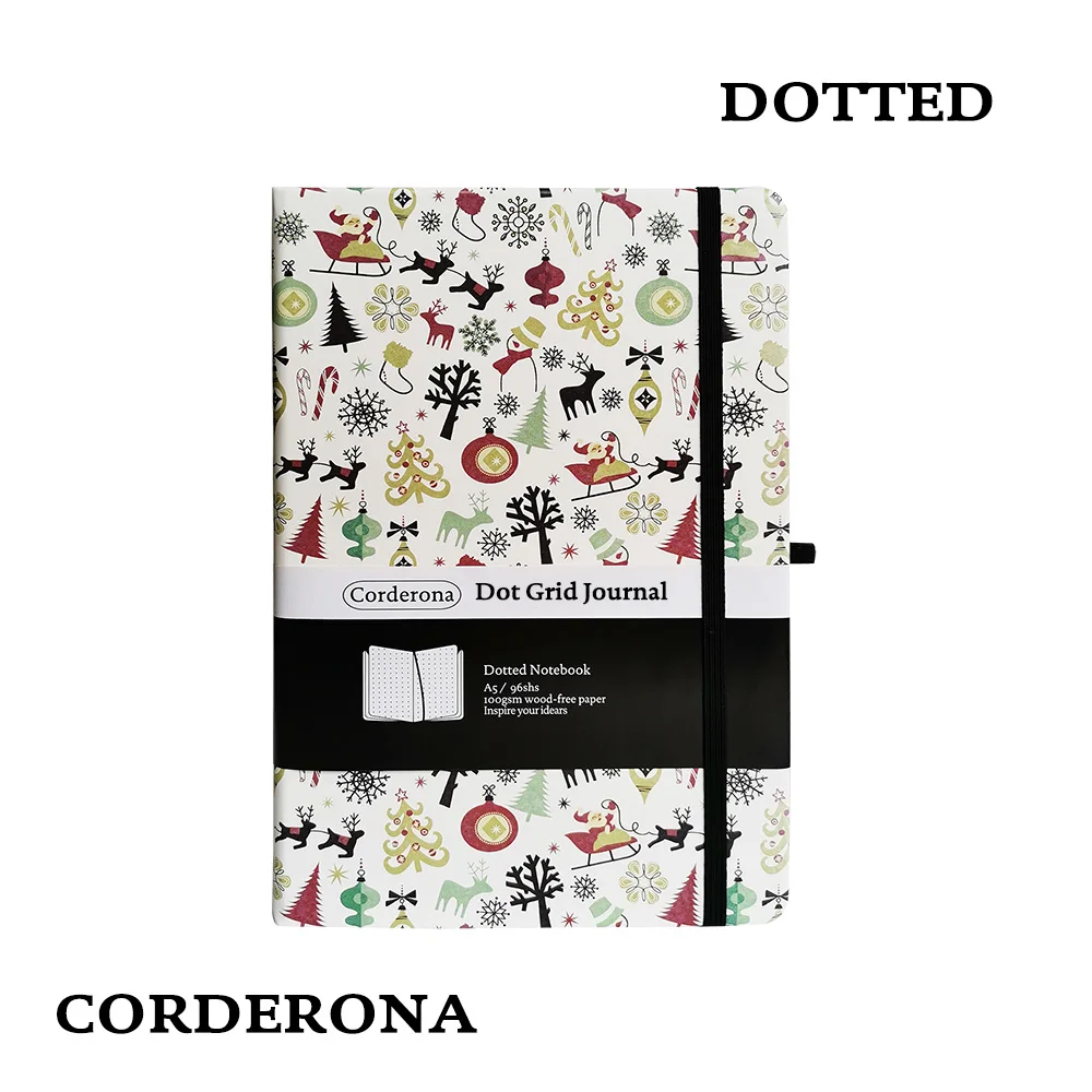 

Christmas Dot Grid Hard Cover A5 PU Bullet Notebook Elastic Band Travel Dotted Journal Bujo Support Dropshipping