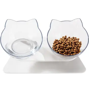 

Cat Bowl Available For Dogs Double Bowls Non-slip Cute Clouds Protect The Cervical Spine Pet Basin Cat Food