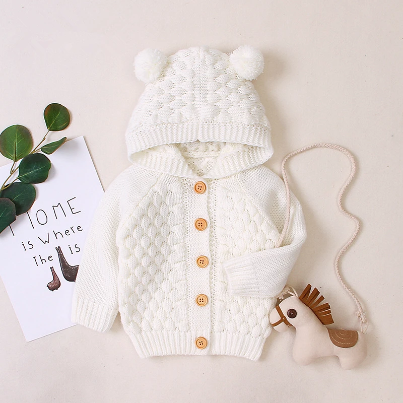 Осенне-зимнее теплое пальто для маленьких девочек вязаный свитер для маленьких мальчиков пальто-кардиган однотонная верхняя одежда с