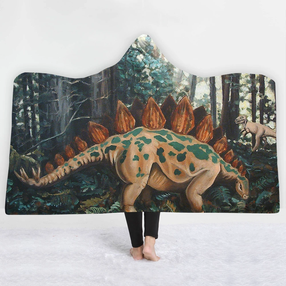 Jarassic Park одеяло с динозавром, с ворсом, пригодное для носки, с капюшоном, пледы, одеяло для взрослых, флис, шерпа, одеяло, Первобытный лес, домашнее одеяло