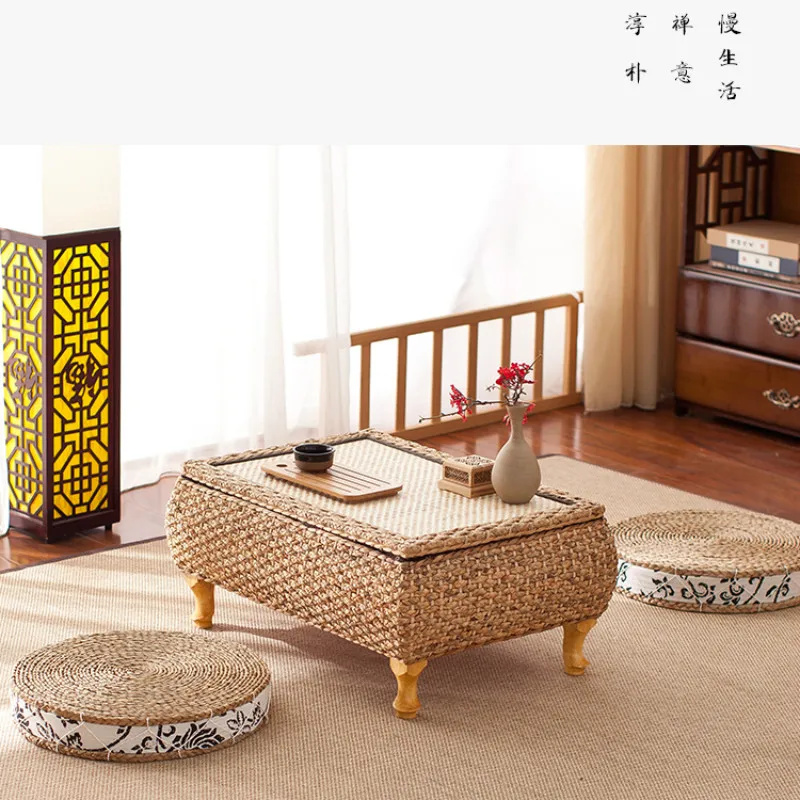 

Rattan Japanese style bay window table and stool 3 sets of combination garden tea table low table balcony straw coffee table