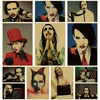 

Marilyn Manson Vintage Retro rock band music Guitar Matte Kraft Paper Antique Poster Wall Sticker Home Decora
