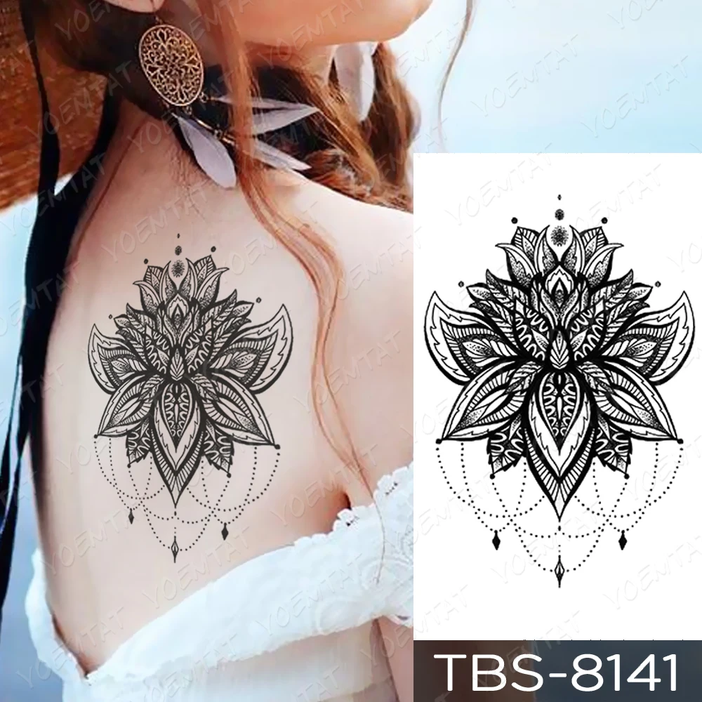 Impermeável Tatuagem Temporária Etiqueta Borboleta Lotus Lace Henna Flor  Flash Tatto Mulheres Homens Pintados À Mão Body Art Falso Tatuagens