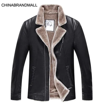 

Middle Age Men Leather Coat Plus Velvet Thicken Pu Leather Jacket Fat Man Male Plus Fat Plus Size Fur One Piece Coat