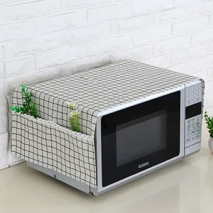Простая льняная модная Пылезащитная Крышка для микроволновки с карманами тканевые Защитные чехлы для микроволновки защитные чехлы - изображение