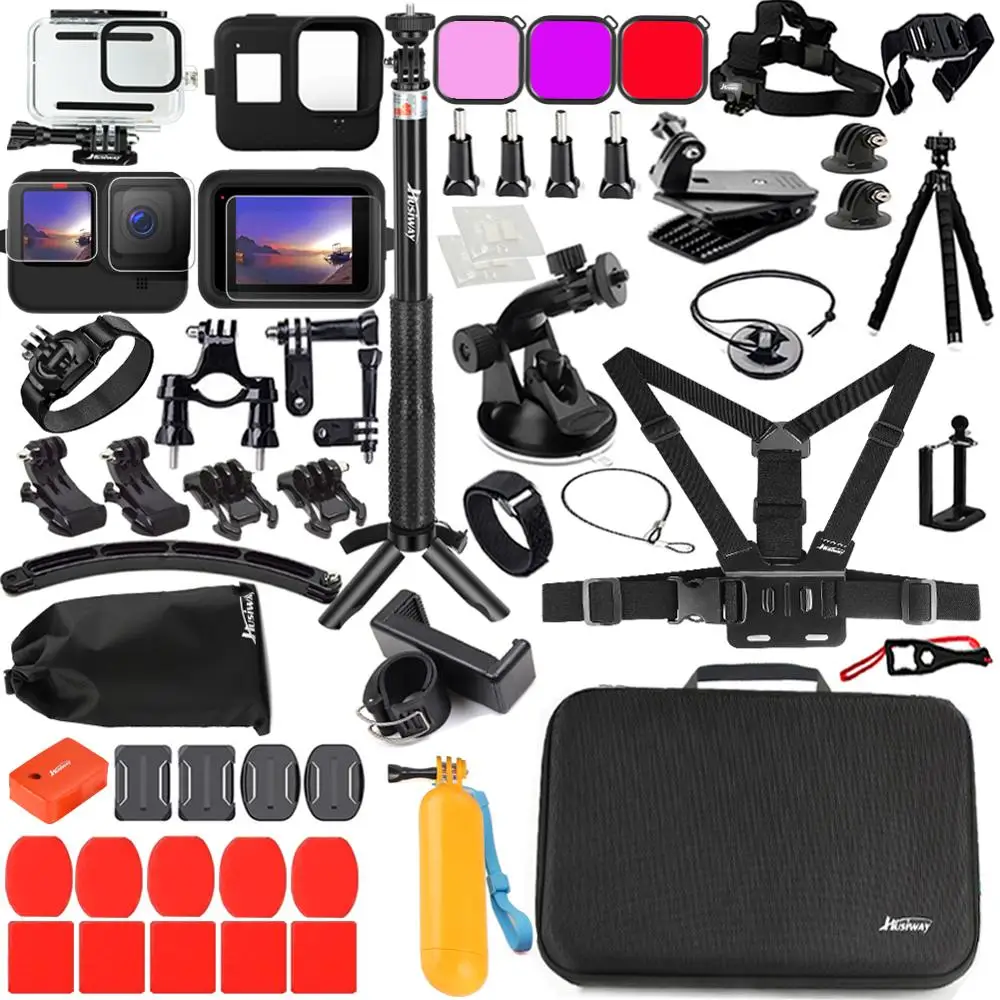 Комплект аксессуаров Husiway для Gopro Hero 9 8 7 6 5 черный водонепроницаемый корпус Защита