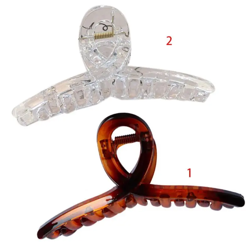 

Women Plastic Hair Claw Amber Clear Arc-Shaped Bath Shower Ponytail Holder Clip