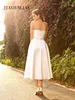 Elegant Tea Length Short Wedding Dresses Strapless A-Line Stain Wedding Gowns Custom Made Short Bridal Gowns Cheap 2