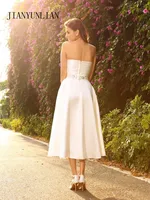 Elegant Tea Length Short Wedding Dresses Strapless A-Line Stain Wedding Gowns Custom Made Short Bridal Gowns Cheap 2