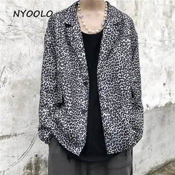 

NYOOLO Vintage streetwear leopard pattern long sleeve loose blazer jacket women men tops Harajuku Single breasted outerwear