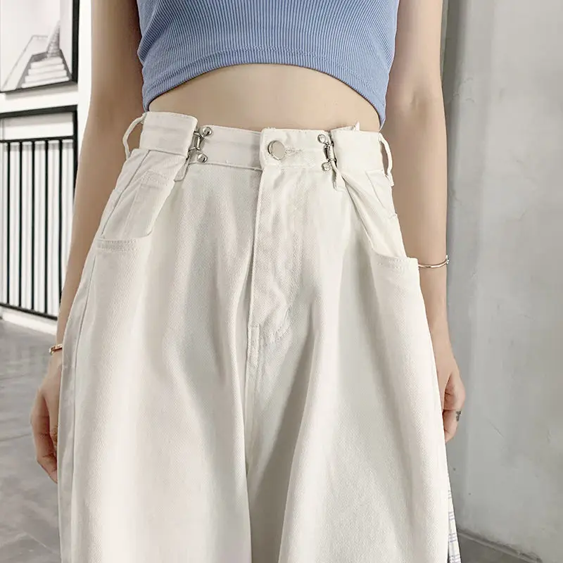

Vintage White Jeans Women Korean Style Casual Denim Cargo Pants Plus Size Streetwear High Waist Loose Wide Leg Trousers Female