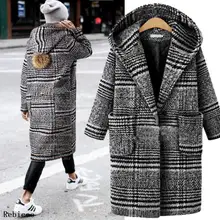 Mujer abrigo de lana Otoño Invierno Cassic Simple largo Plaid Cardigan abrigo Trenchcoat lana abrigo todas las combinaciones Vintage de talla grande