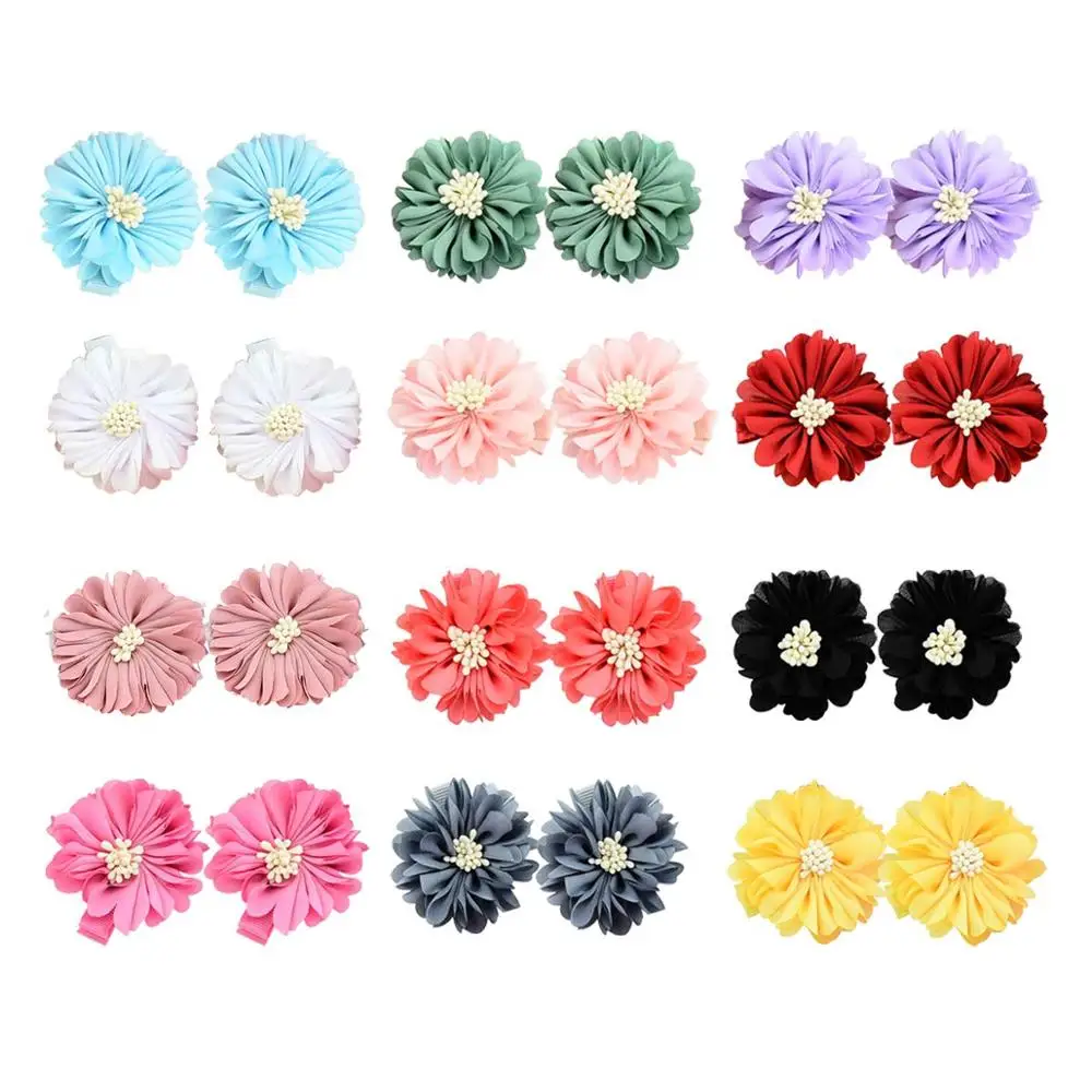 24Pcs 2Inch Baby Girl Peony Flower Hair Bows Fully Lined Hair Clips Hair Accessories For Baby Girls Toddlers Kids Infants(Multi