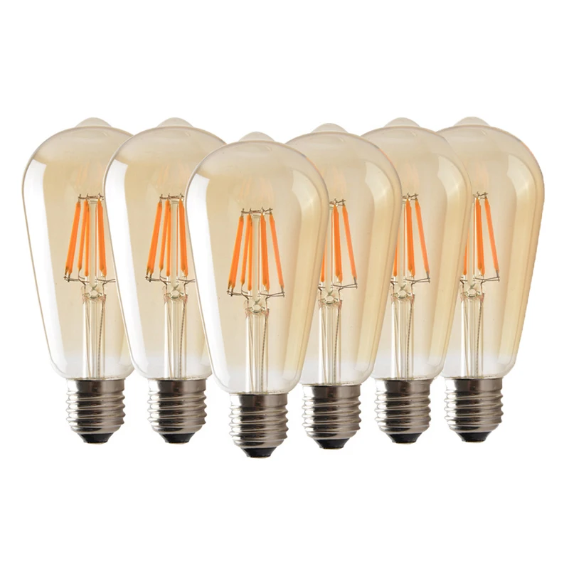 

6*Bulbs Dimmable Retro E27 Vintage Edison Bulb 4W ST-64 Golden Color LED Filament Lights 220/110V 50/60Hz