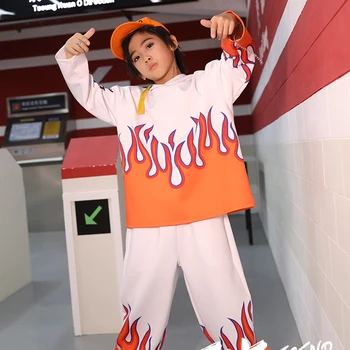 

Street Dance Costumes For Kids Hip Hop Dance Long Sleeve Loose Suit Boys And Girls Jazz Dance Performance Stage Clothes DQL3156