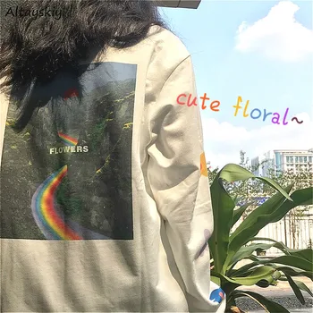 

Hoodies Women Floral Printed Cute Japanese Style Simple Streetwear Students All-match Loose 2XL Fashion Harajuku Kpop Chic New