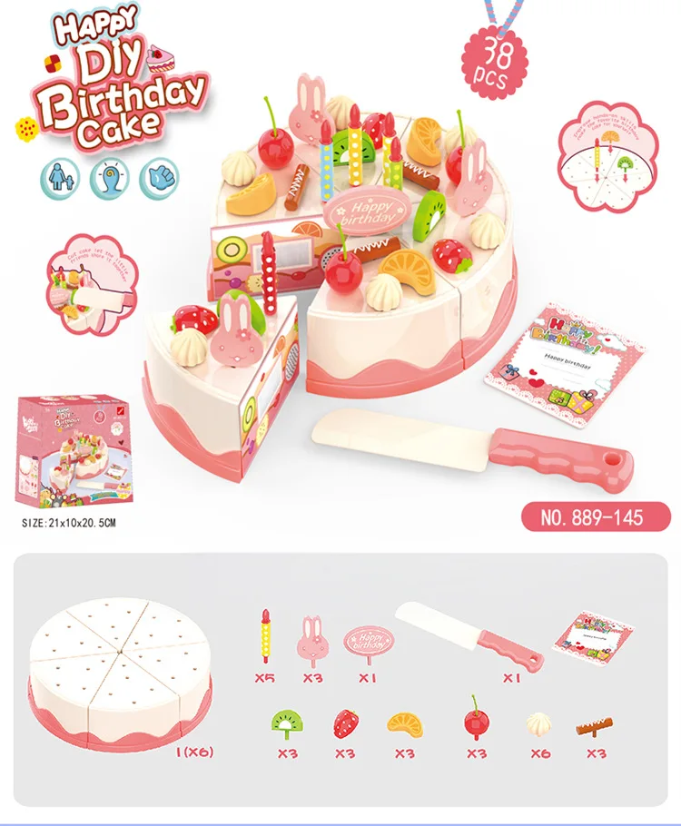 83 Pieces Children Play House Birthday Cake Toy Little Girl Slicer Emulational Fruit Cutting Set