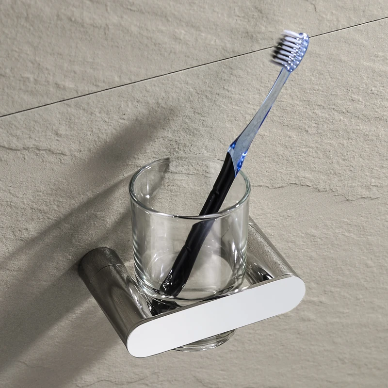 Polish Stainless Steel With Glass Cup Wall Mounted Toothbrush Holder Hotel Home Accessories Bathroom Bracket
