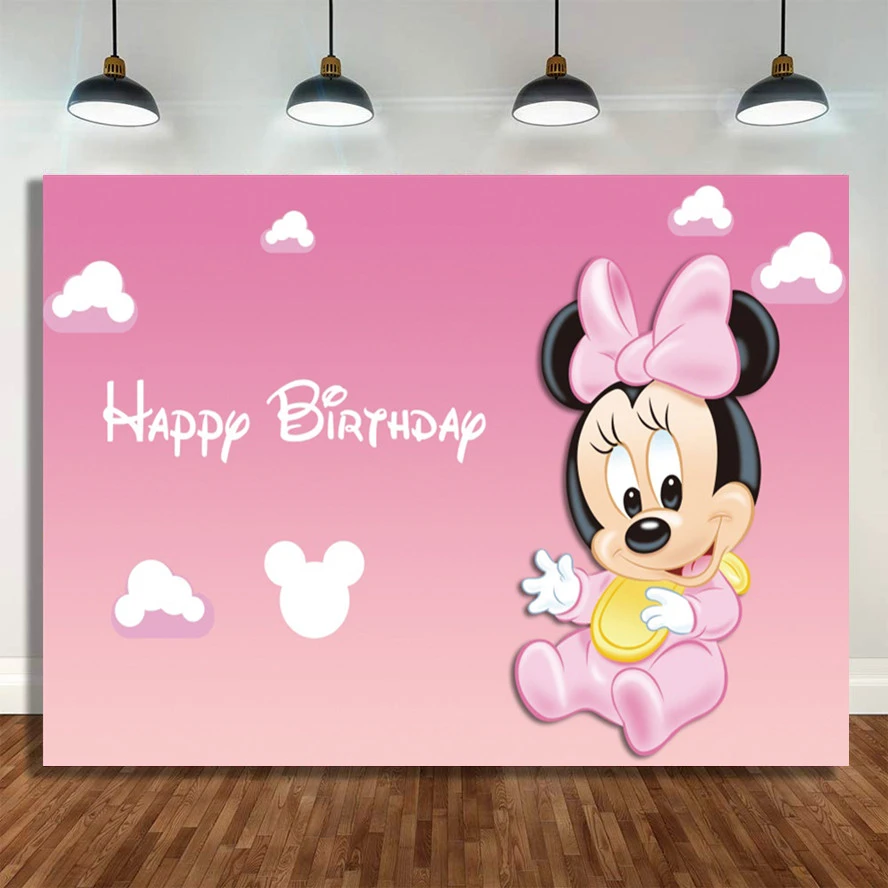 ディズニーミニーマウスの写真の背景 1歳の誕生日の背景 女の子のためのピンクの装飾 赤ちゃんのシャワー用品 パーティーの背景 Aliexpress