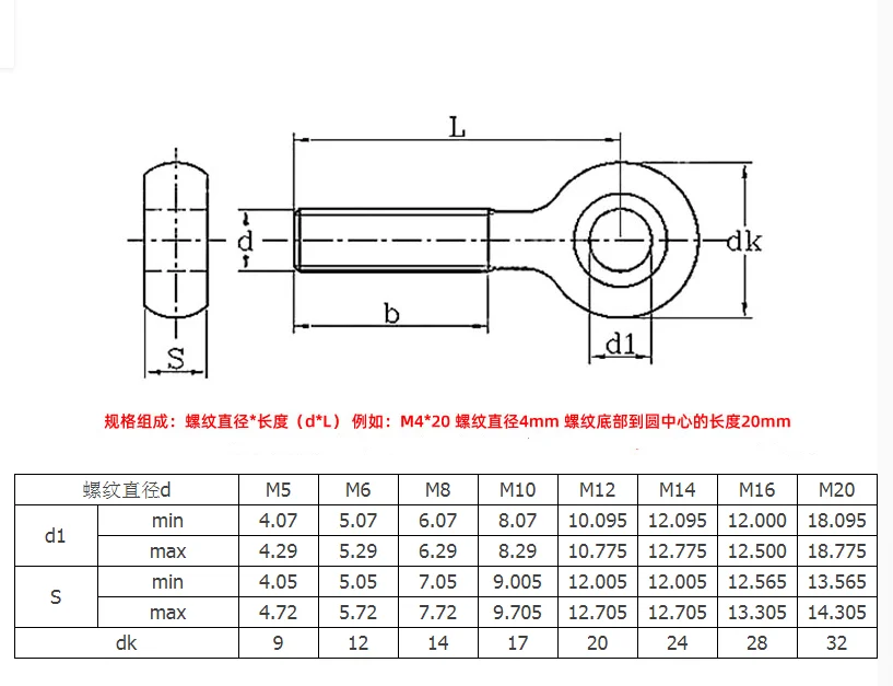 1PCS M5 - M16 304 Stainless Steel Eye Screw Connecting Rod Bolt Fish Eye,  Sliding Hole Screw L=20-120mm