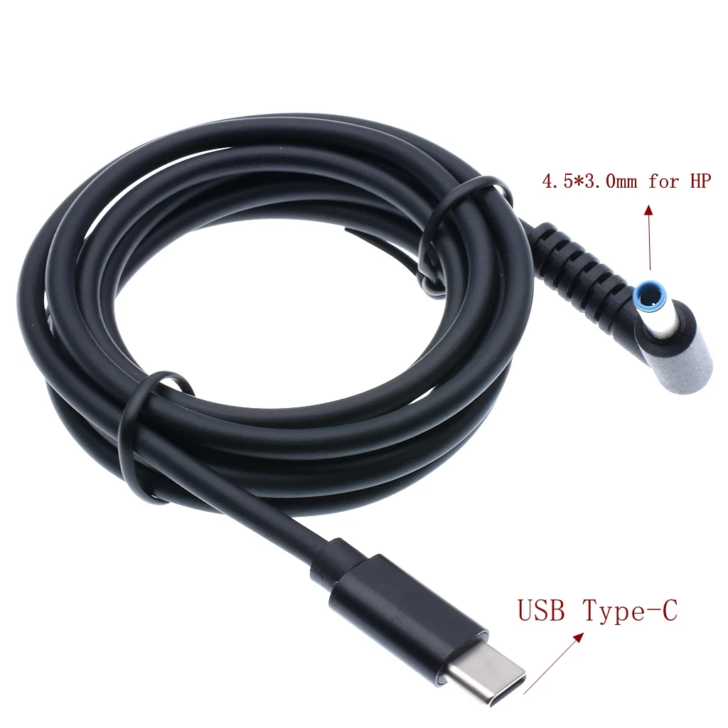 

USB Type C PD Charging Cable Cord 19.5V 4.5*3.0mm Blue Tip Male Plug Converter Dc Power Adapter Charger for Hp Laptop