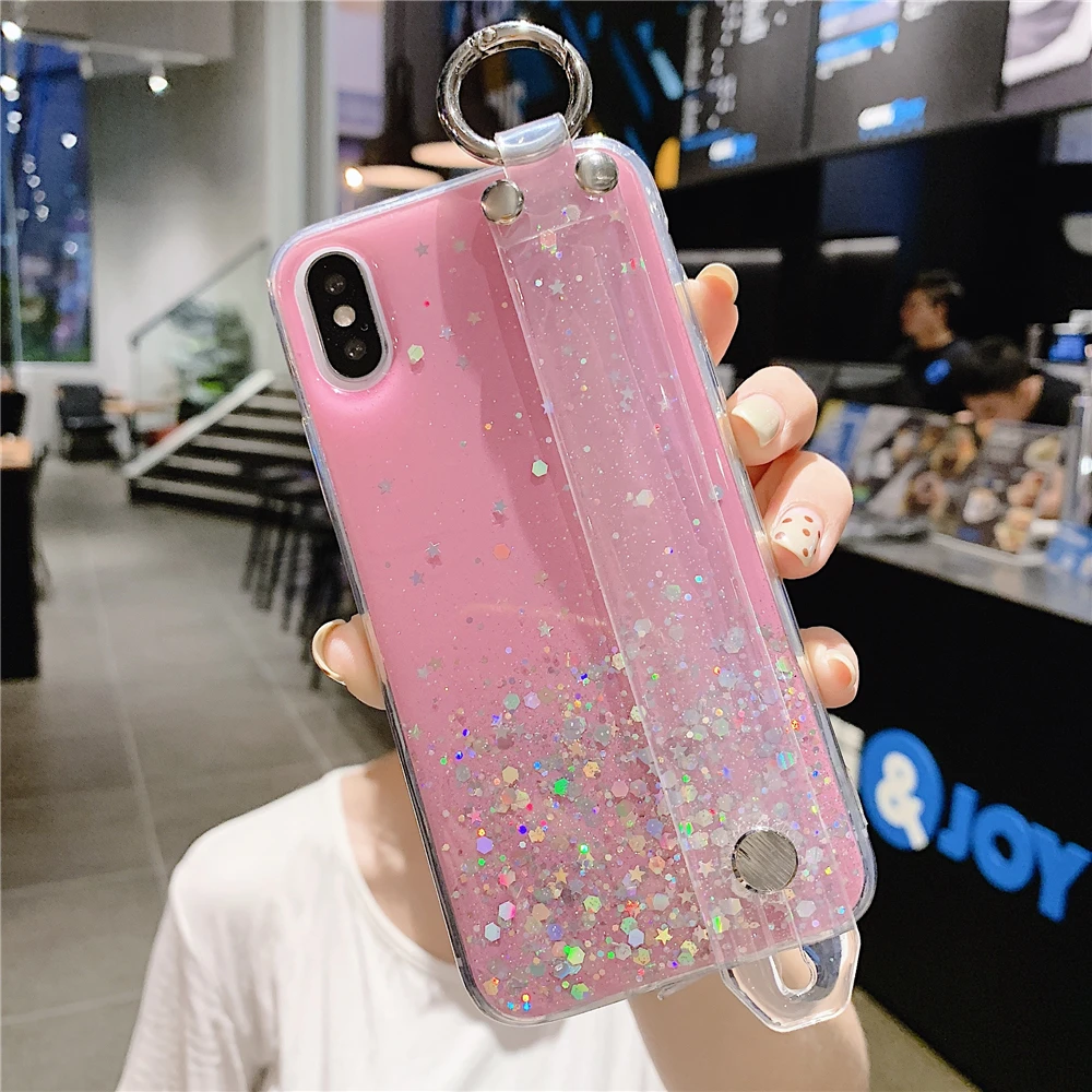 Pink Для iPhone 11 Pro Max XR XS MAX 6 8 7 Plus Модный сверкающий Блестящий ремешок подставка держатель чехол для iPhone 11 7 8 Мягкий ТПУ чехол - Цвет: Pink
