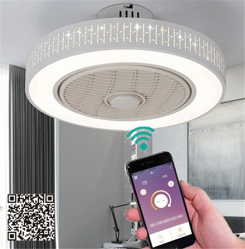 50cm Умный потолочный вентилятор управления с сотовым телефоном Wi-Fi для дома decora 50-55 см потолочный вентилятор с освещением современного освещения круговой - Цвет лезвия: 50cm