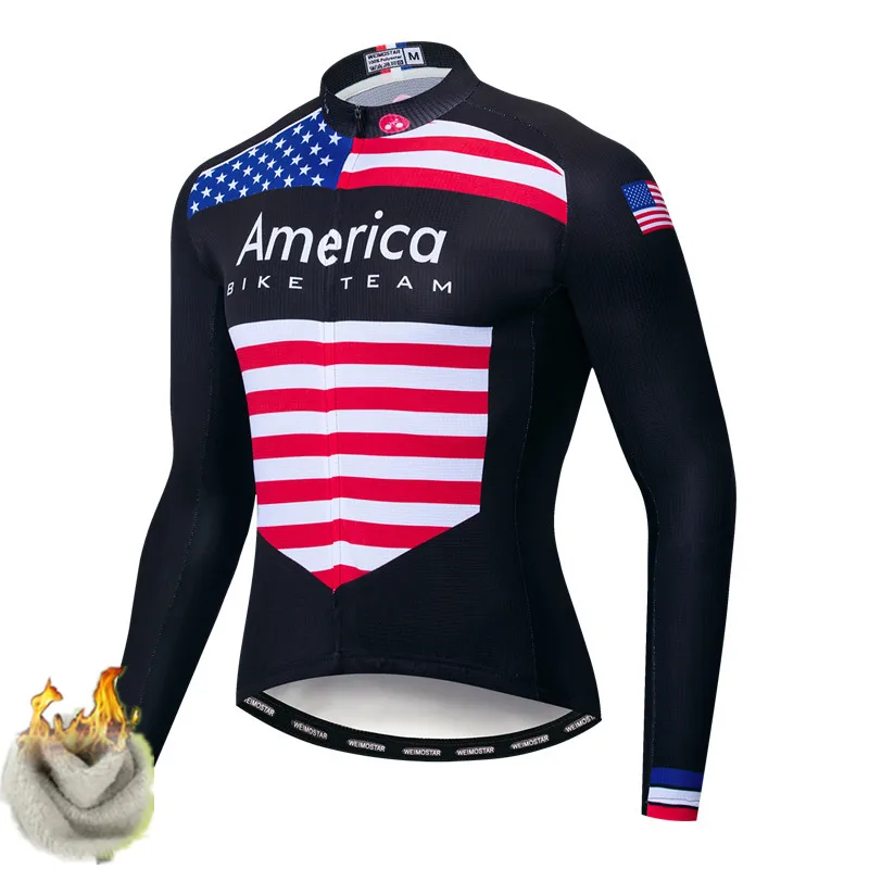 USA Weimostar Pro Team, Мужская велосипедная Джерси с длинным рукавом, зимняя рубашка для горного велосипеда, топы, ветрозащитная велосипедная одежда, велосипедная куртка - Цвет: USA