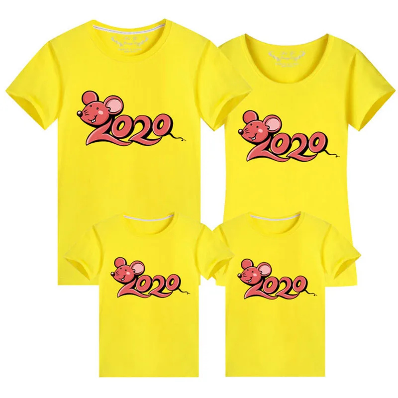 Семейные комплекты г. Новогодняя летняя футболка с принтом крысы одежда для мамы и дочки, папы и сына семейный образ
