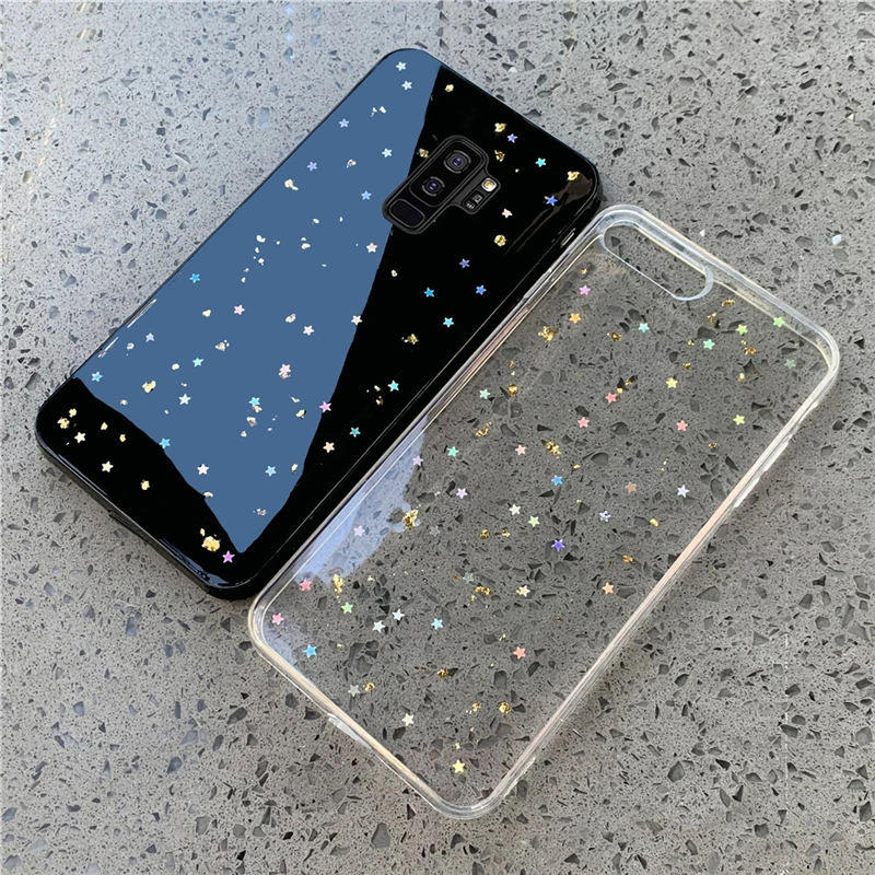 Gold Foil Stars Case For Samsung Galaxy A50 A70 A80 A20 A30 A40 S8 S9 S10 Plus Lite Note 9 10 8 S7 Edge A10 M30 A60 M40 Cover